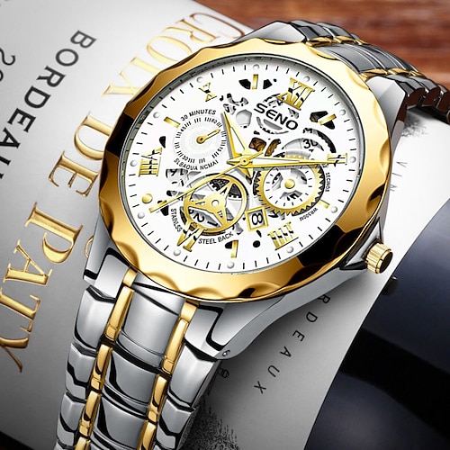 Neue Edelstahl Herren Skelettuhr Business Quarz Uhr Mode Trend Wasserdicht Leuchtender Kalender Einfache Freizeit Sport Herren Uhr Image