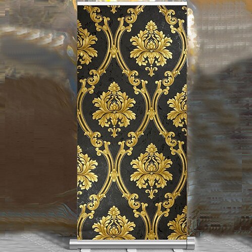 1 Rolle 3D europäischer Damast nicht selbstklebende Tapete geprägt Schlafzimmer Kopfteil Wohnzimmer Hintergrund Wanddekoration wasserdichte Tapete 950x53cm/374x20.87inch Image