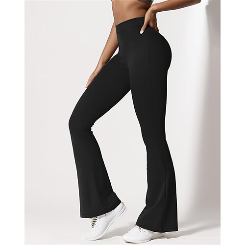 Damen Yogahose Schlaghose Hohe Taille Pilates Fitnesstraining Training Hosen Einfarbig Schwarz Kaffee Grau Herbst Sport Sportkleidung Dehnbar Schlank Image