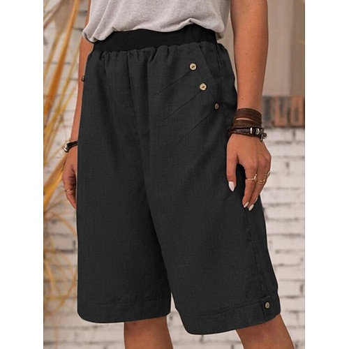 Damen Normal Kunstbaumwollleinen Shorts Lässig / Sportlich Kurz Mittlere Taillenlinie Einfarbig Patchwork Tasche Schnelltrocknend Atmungsaktivität Weich Mikroelastisch Outdoor Schwarz Weiß Grau Sommer Image
