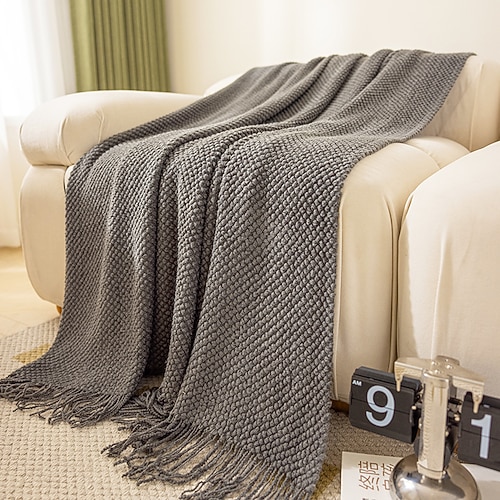 1 Überwurfdecke im nordischen Stil mit Quaste, Überwurfdecke für meine Mutter vom Sohn, warme, gemütliche, weiche Decke für Couch, Bett, Sofa, Büro, Camping Image