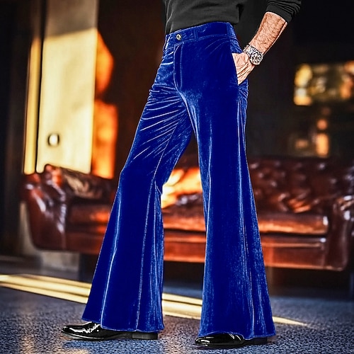 Herren Anzughosen Disco-Hosen Ausgestellte Hosen Glockenboden Hose Hosen Tasche Glatt Komfort Weich In voller Länge Outdoor Party Täglich Modisch Strassenmode Blau Grün Mikro-elastisch Image