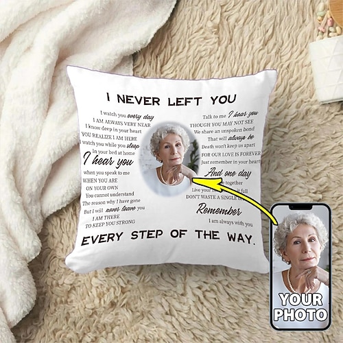 Benutzerdefinierter Gedenkkissenbezug Fotokissenbezug Wurfkissen Beileid Geschenk Personalisierte Gedenkgeschenke Ich habe dich nie verlassen Image