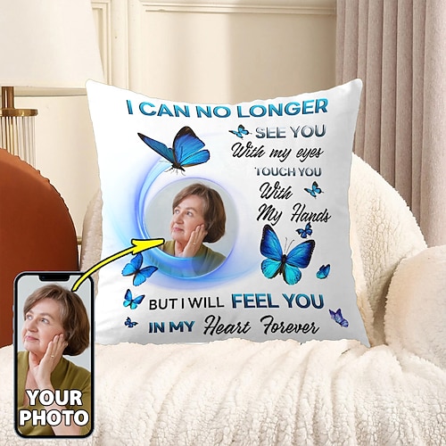 Maßgeschneiderter Gedenk-Kissenbezug Foto Kissenbezug Wurfkissen Beileidsgeschenk personalisierte Gedenkgeschenke Ich kann dich nicht mehr sehen Image