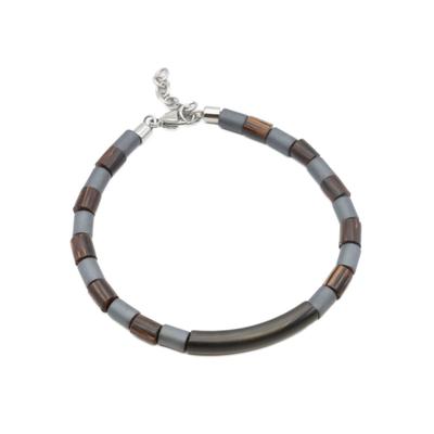 Armband FIRETTI "Schmuck Geschenk Armschmuck Armkette Edelstein Hämatine", grau (edelstahlfarben, schwarz, grau, braun, grau), Armbänder, Edelstahl-Holz, Edelstahl, Holz, Made in Germany - mit Hämatine Image