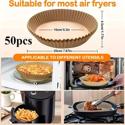 TEMU 50-count Air Fryer Liner Papers - , Oil-resistant, Food-grade, Double-sided, Silicone-coated, Round, Disposable, Microwave And Oven Safe - High-quality Baking Papers For Cooking And Baking Image