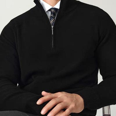 TEMU Men's Casual Knit Sweater With Half-zip Stand Collar - Soft Polyester , Long Sleeve, Fall/winter