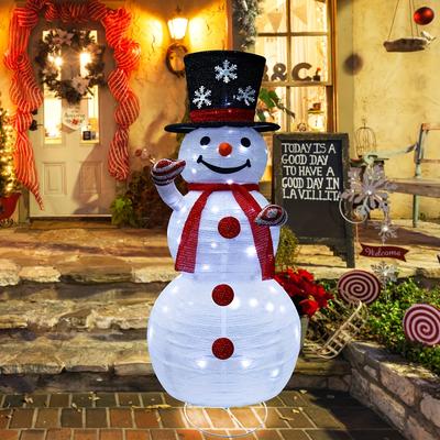 TEMU Outdoor Snowman Glow, Pop-up Snowman Outdoor Yard Christmas Decoration Pre-lit 300 Lights, Foldable Glowing Snowman Wearing Red Scarf And Fixed Box For Home Porch Yard Decoration Image