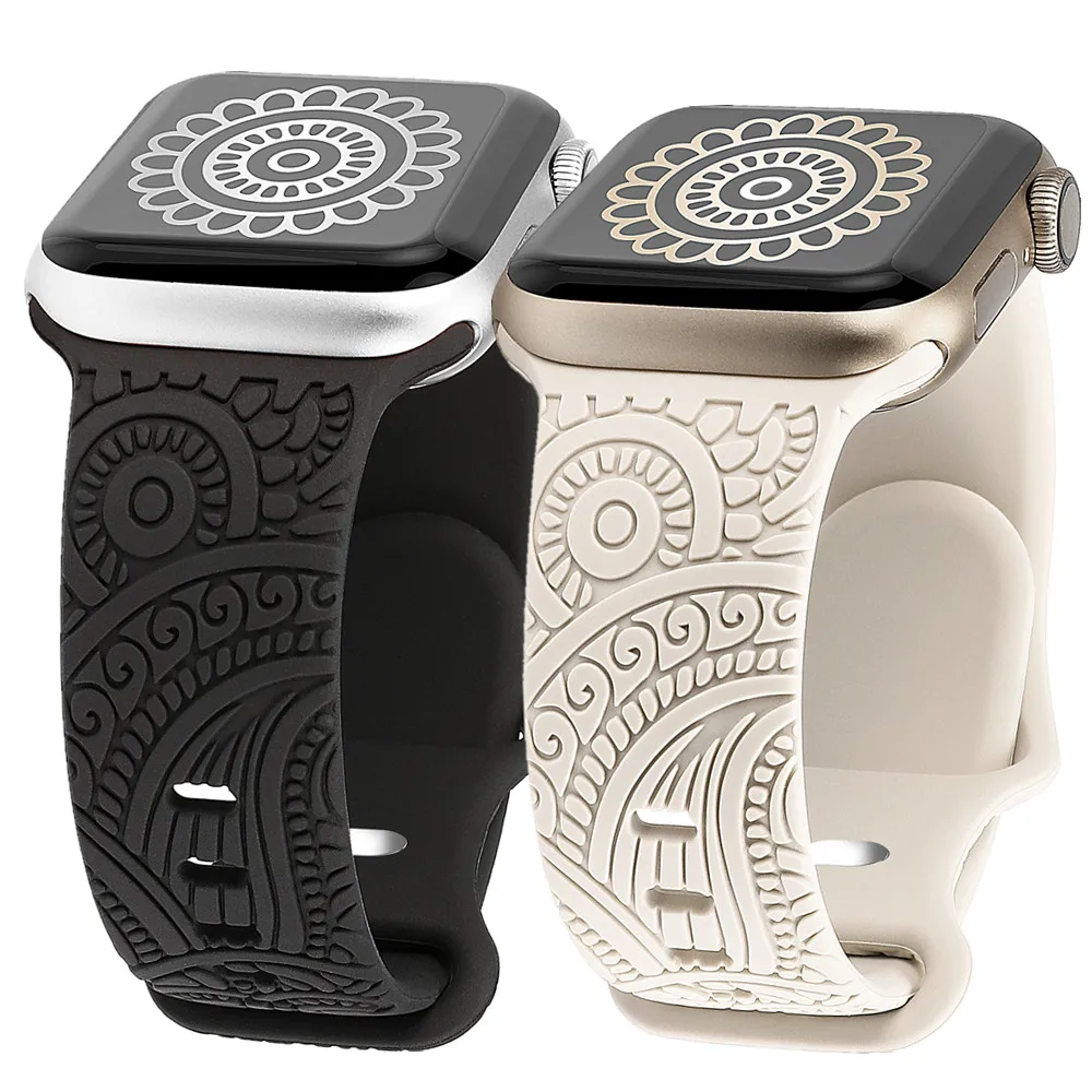 Graviertes Band für Apple Watch 44mm 38mm 45mm 40mm 41mm 49mm Blumen silikon Sport armband für iwatch Serie Ultra 2 9 8 7 se 6 5 4 Image