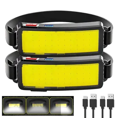 Powerful 180° Floodlight LED Headlamp Flashlight 3 Modes Built-in Battery Outdoor Fishing Camping Lantern Waterproof Torch