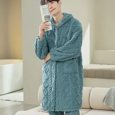 Neue Pyjamas Männer Winter kann Langarm Cardigan Pyjamas Korallen samt Pyjamas dicke Flanell Image