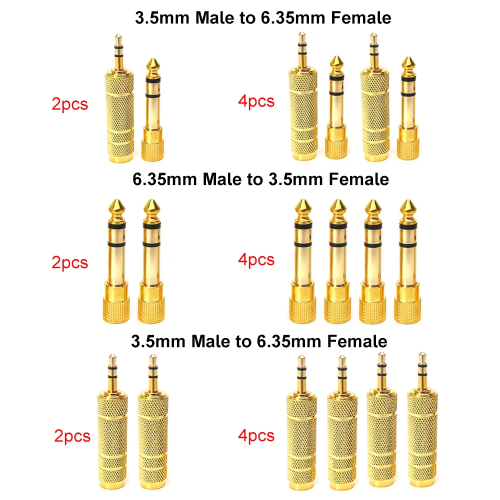 1/2 Paar 3,5 mm Stecker auf 6,35 mm Buchse, reines Kupfer 6,35 mm Stecker auf Buchse für Mikrofonverstärker Audio-Headset Image