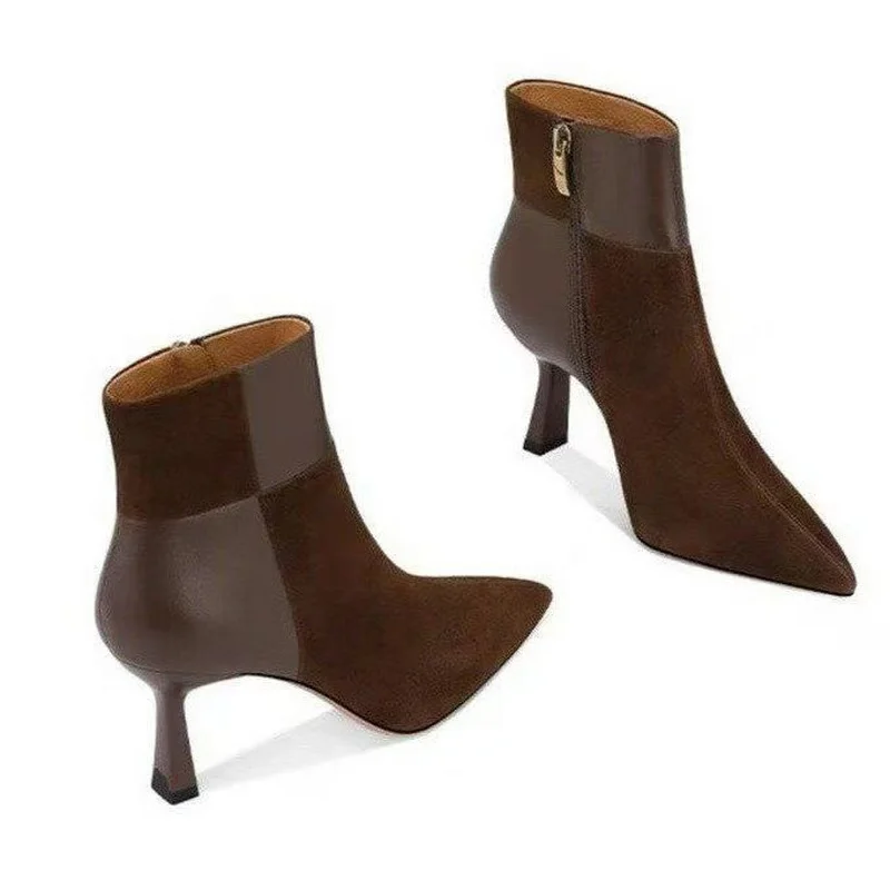 FHC New Wool Flock Damen Stiefeletten/Stiefeletten, kurze Stiefel, Winterschuhe, spitze Zehenpartie, seitlicher Reißverschluss, Schwarz, Braun, 34-43, Dropshipping