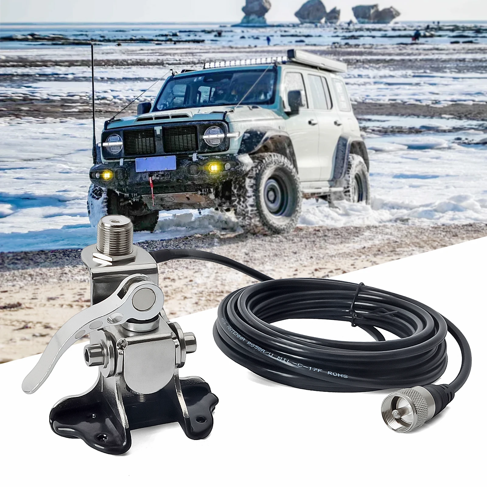 Auto Antenne Halterung Edelstahl Clip Stamm Deckel Fließheck Halterung Einstellbare Winkel Mit 5M Kabel Für Mobile Auto Radio antenne Image