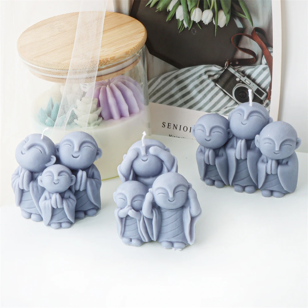 Süße kleine Mönche Aromatherapie Kerze Silikonform DIY lächelnder Mönch Buddha Kerze Auto Ornament Gipsform Buddha Home Decor Image
