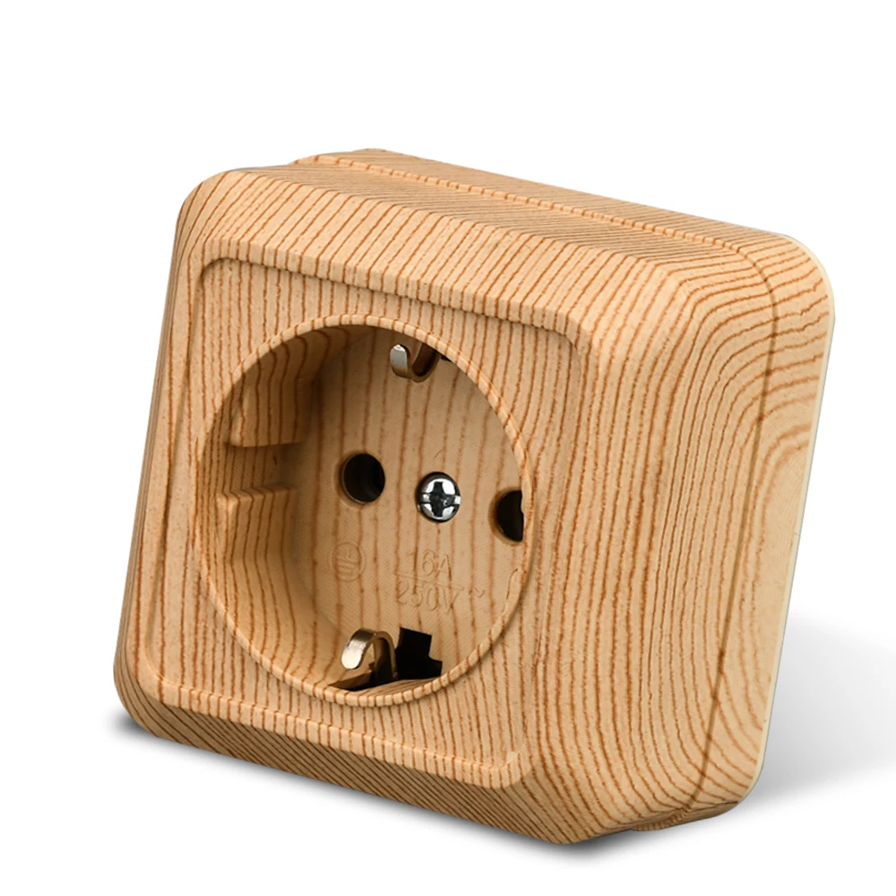 WESA Wandoberflächen-Steckdosenstecker aus Holz, EU-Steckdosen, Bodenimitation, Holz-Außensteckdose, flammhemmender Kunststoff Image