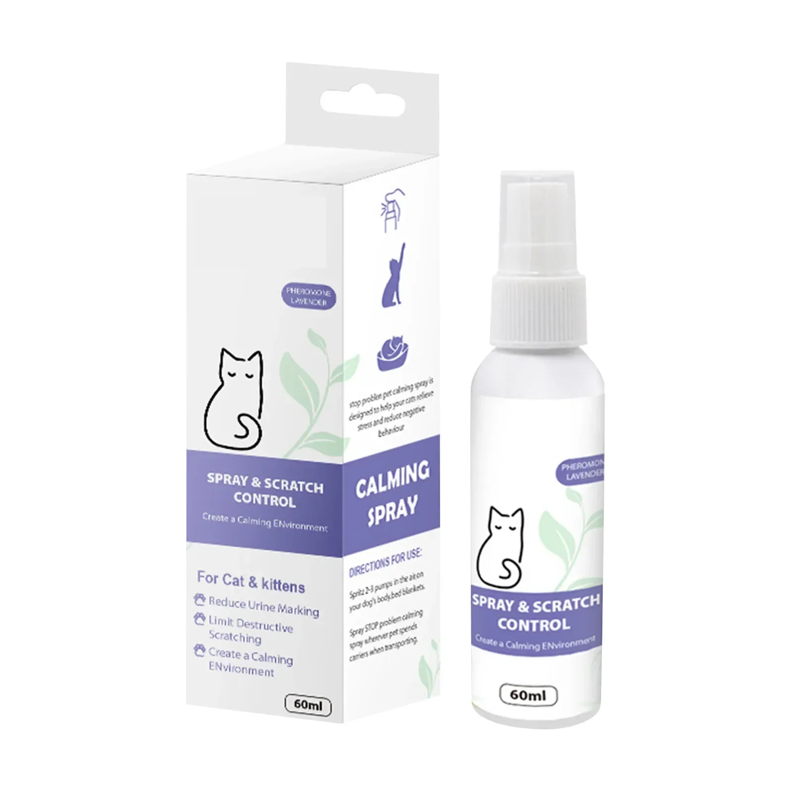60 ml beruhigendes Katzenspray für Kätzchen, Haustier-Pheromonhalsband, beruhigendes, beruhigendes Anti-Entwirrungs-Training, beruhigendes Abschreck für Haustiere Image