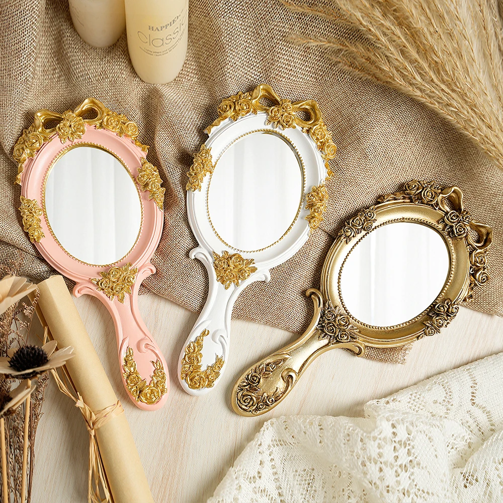 Vintage barocke Ins Prinzessin Make-up Spiegel Schönheitssalon Spiegel Lolita Spiegel kreative Retro Griff Spiegel