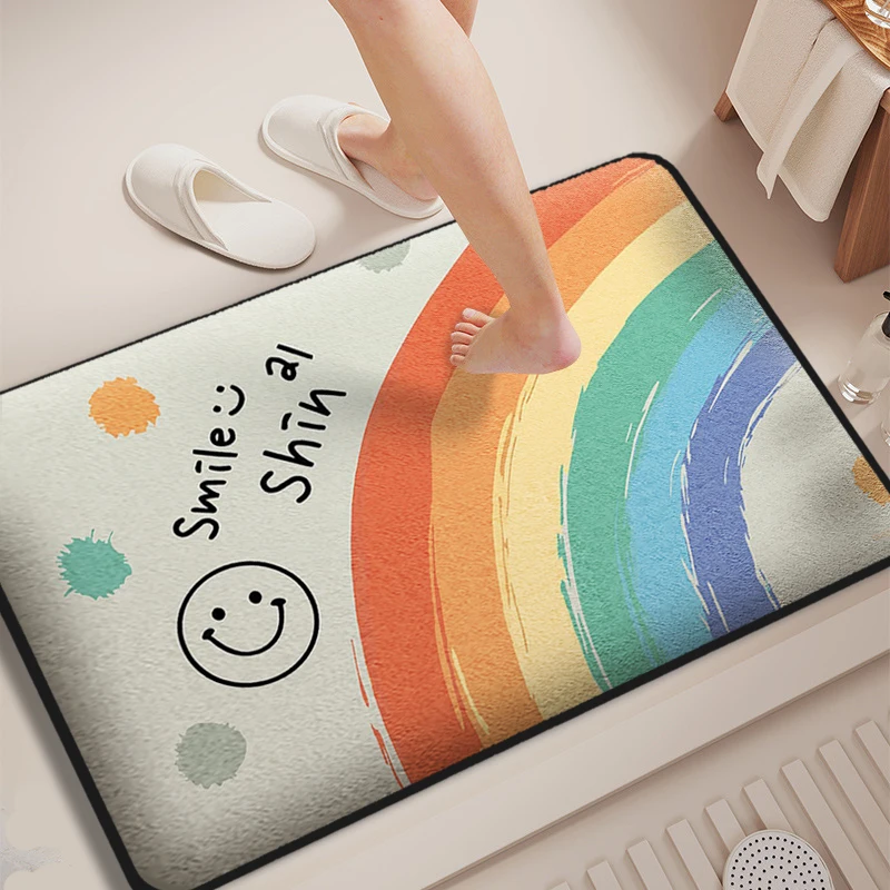 Verdickte saugfähige Badezimmer-Bodenmatte, Cartoon-Flanell, schmutzabweisende Toilettenmatte, Duschraum, rutschfeste Fußmatte Image