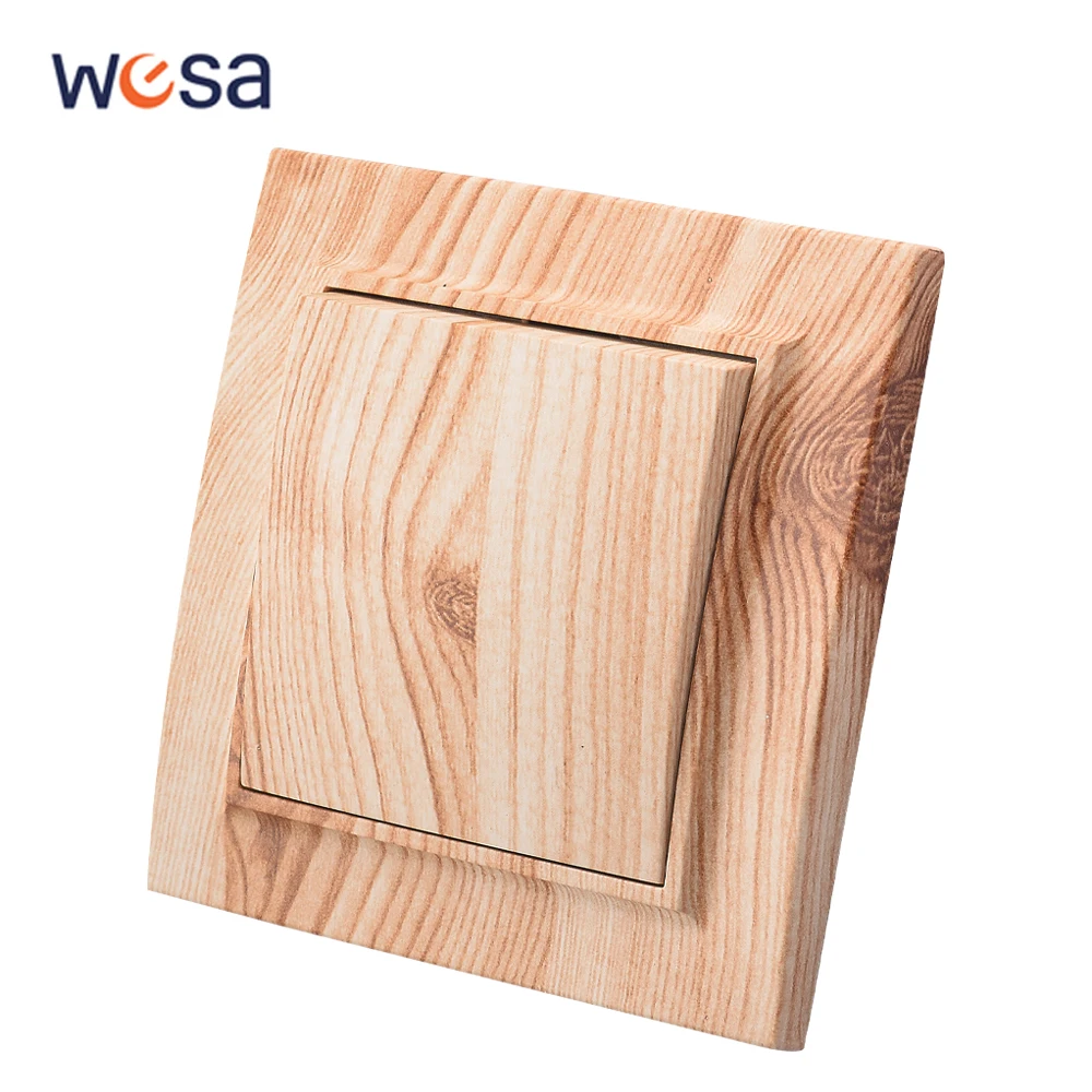 Wesa holz wand schalter klassische flamm hemmende kunststoff platte 1 gang 1 weg vintage holz farbe wand schalter ac 250v frankreich spanien
