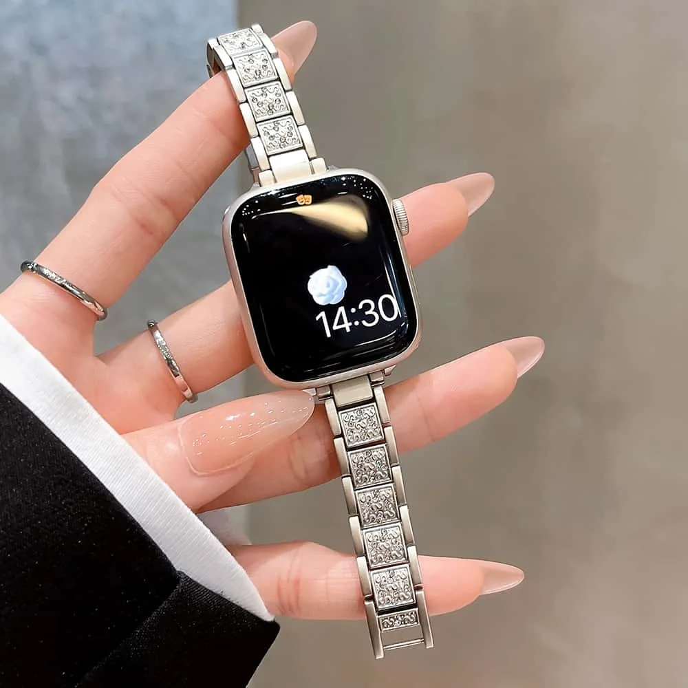 Modisches Edelstahlarmband für Apple Watch Band 40 mm 44 41 38 45 42 46 49 mm Diamantarmband für iWatch 10 9 8 7 6 se 5 4 Image