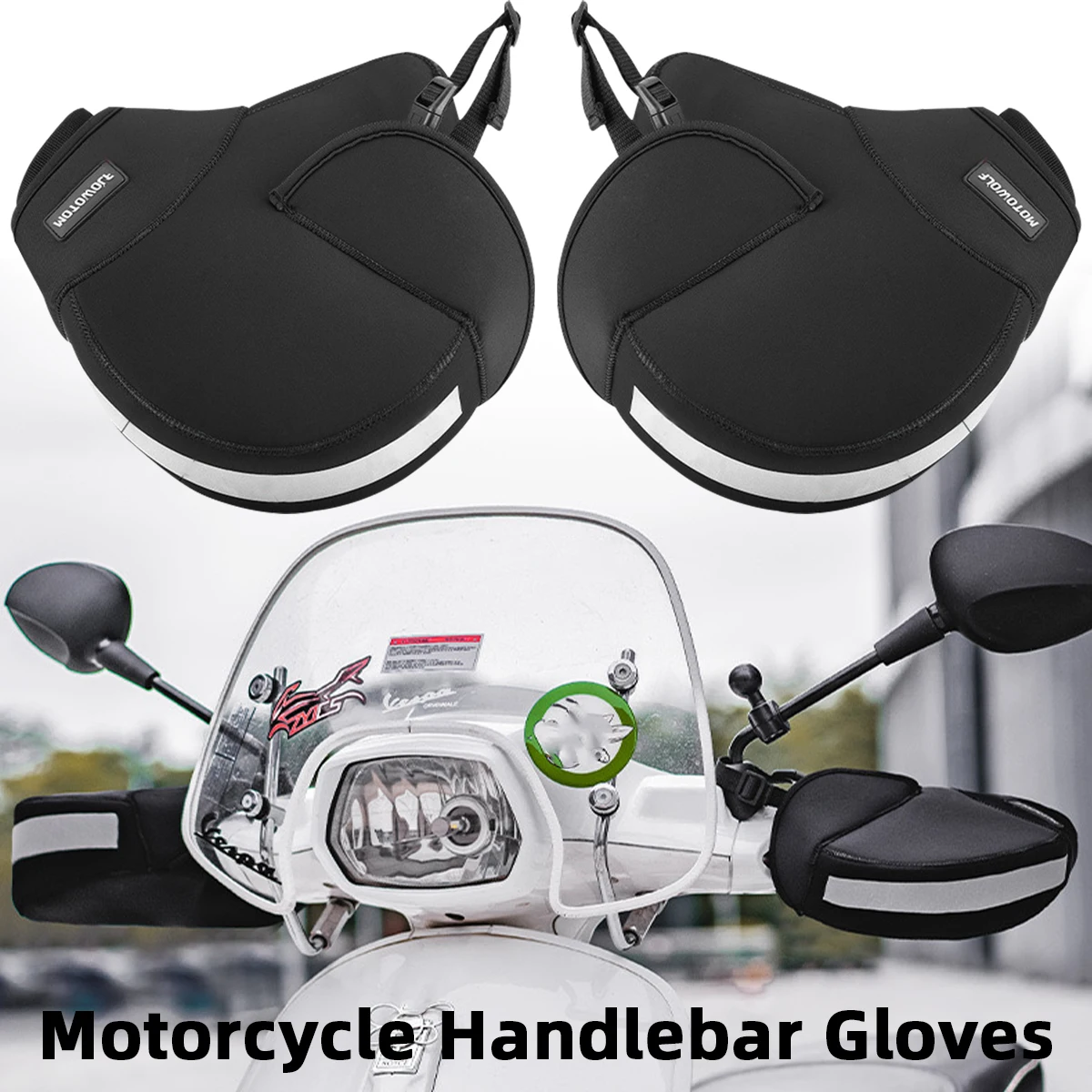 Motorrad-Lenkerhandschuhe, winddicht, Roller, Winter, warm, Griffmuffen, wasserdicht, Motorrad-Lenker-Handabdeckung Image