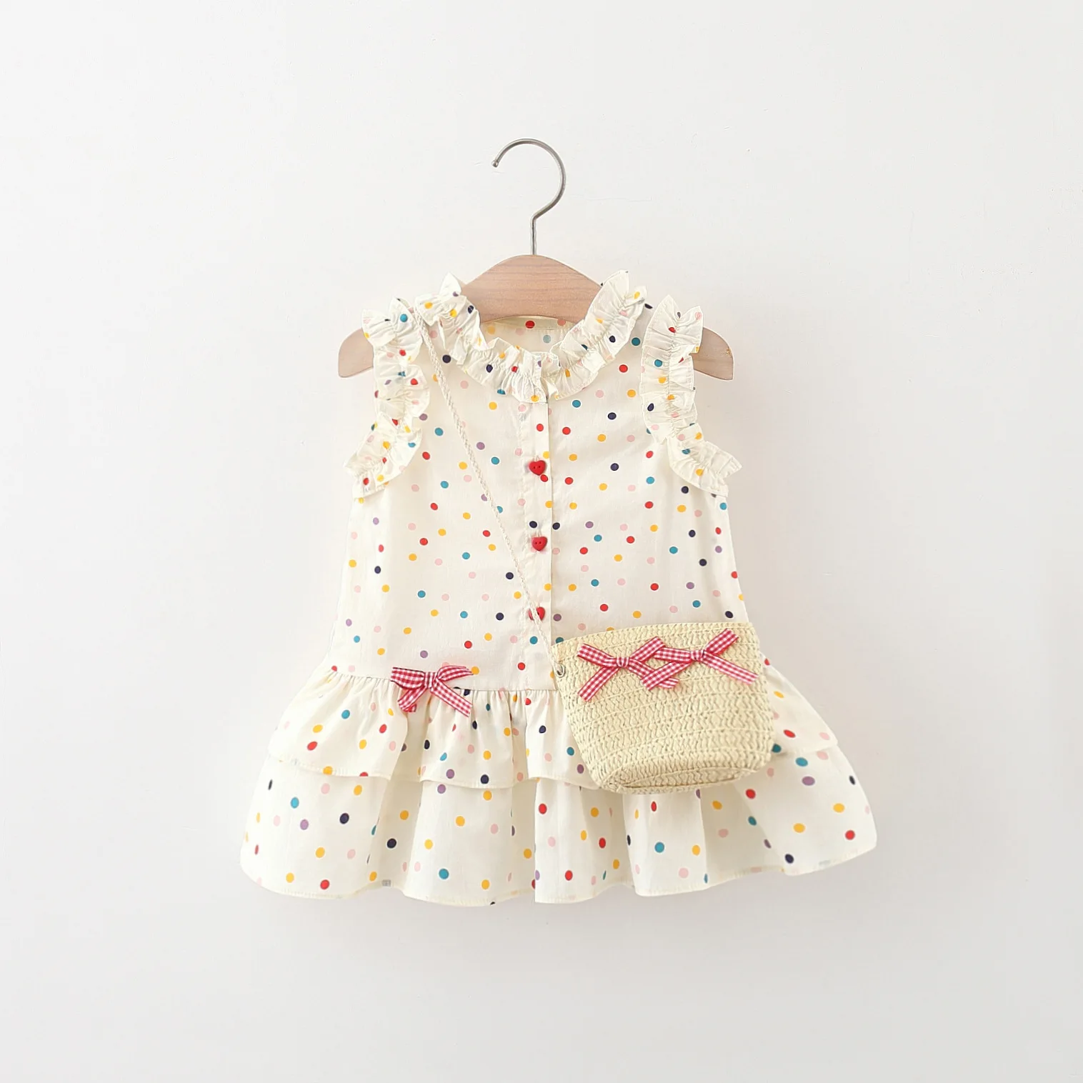 Baby Mädchen Kleid Sommer Mädchen Prinzessin Kleid Bunte Polka Dot Schleife Süßes süßes Mädchen Kleid mit Tasche Image