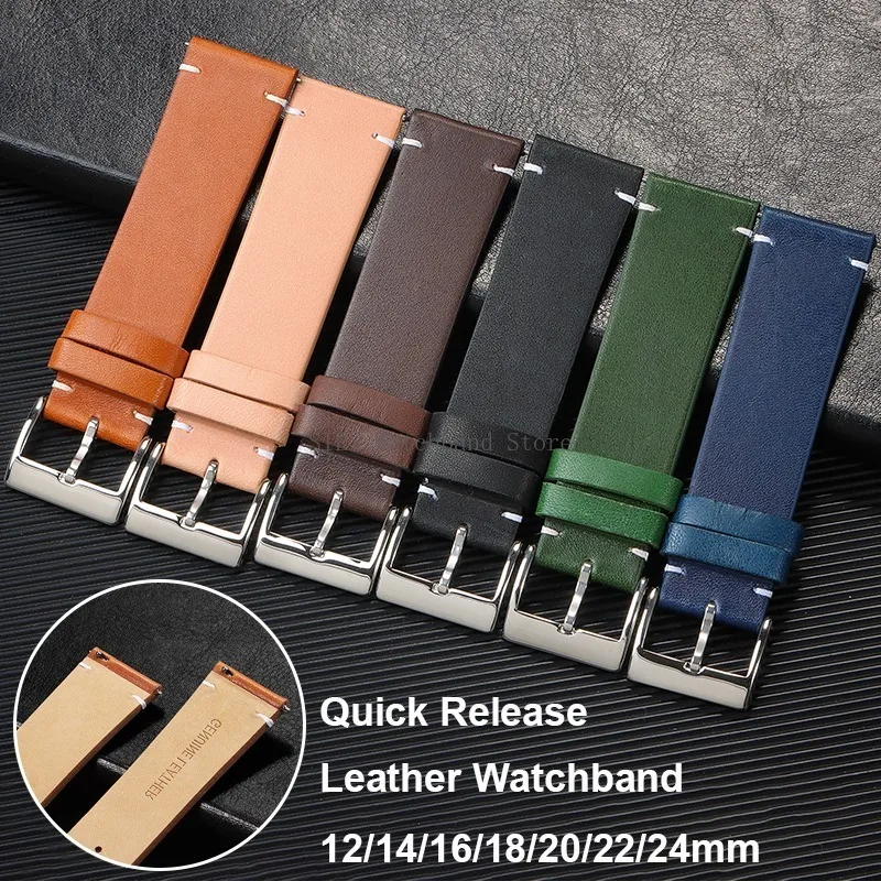 Quick Release Leder Armband Universal Männer Frauen Straps Vintage Rindsleder Smartwatch Armbänder Echtes Leder Sport Armbänder Image