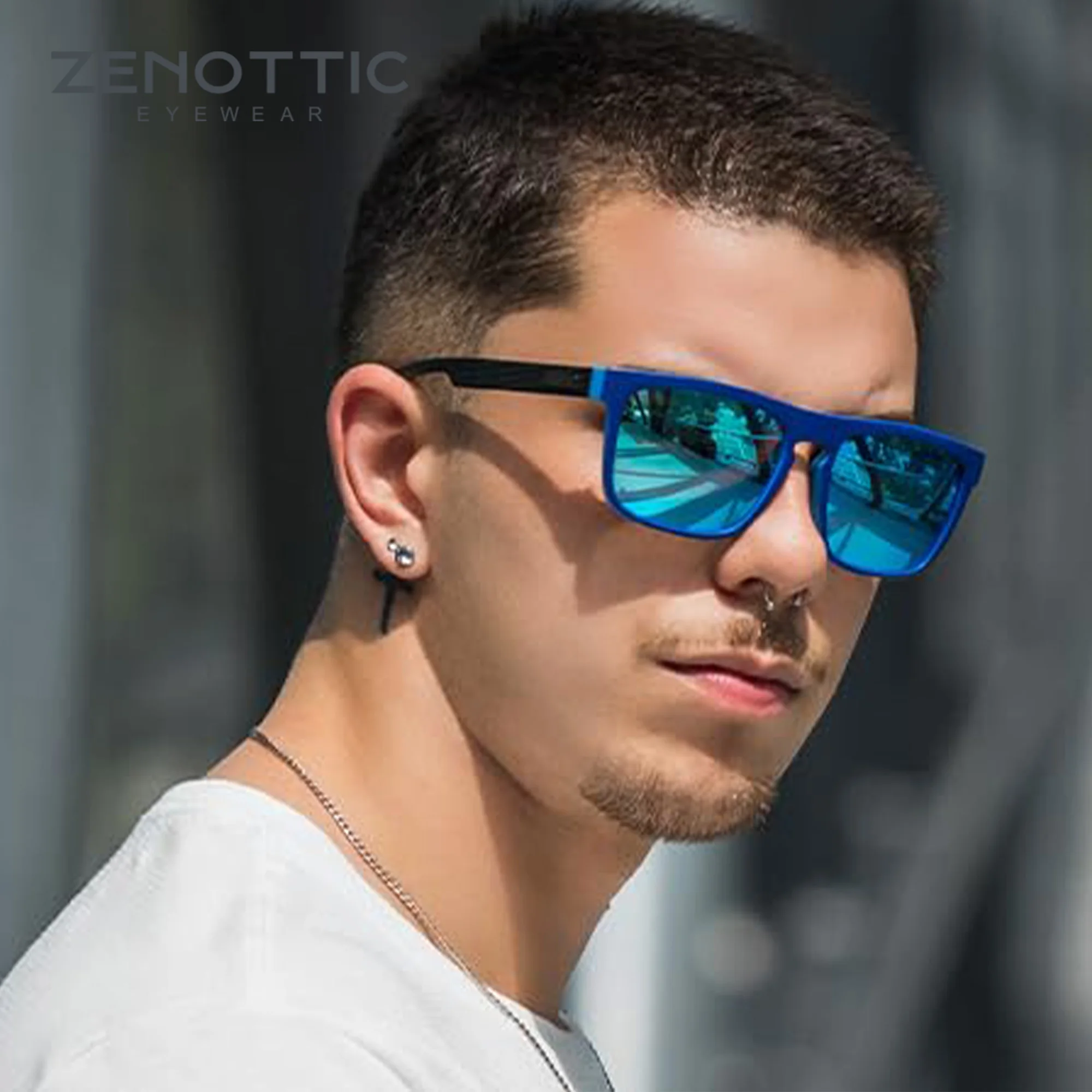 ZENOTTIC UV400-Schutz, polarisierte Sonnenbrille für Herren – quadratisch, langlebig, TR90, leichter Rahmen, Kohlefaser, Herren-Sonnenbrille Image