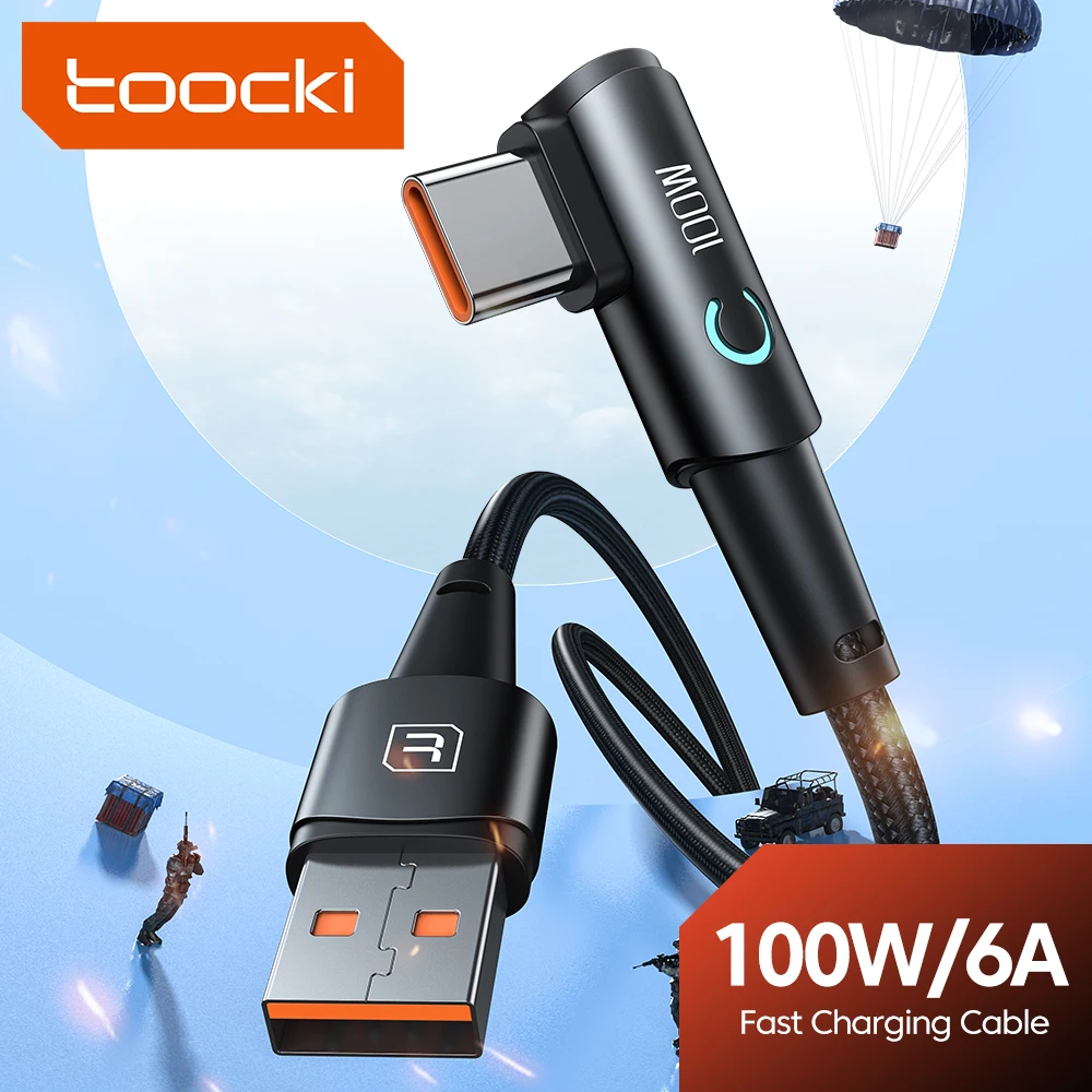 Toocki 100 W USB-Kabel zum Ellenbogen, schnelles Laden, Typ-C-Kabel für Redmi K30, LED-Licht, 6 A, USB-C-Datenkabel für Samsung S22 S21 Laptop Image