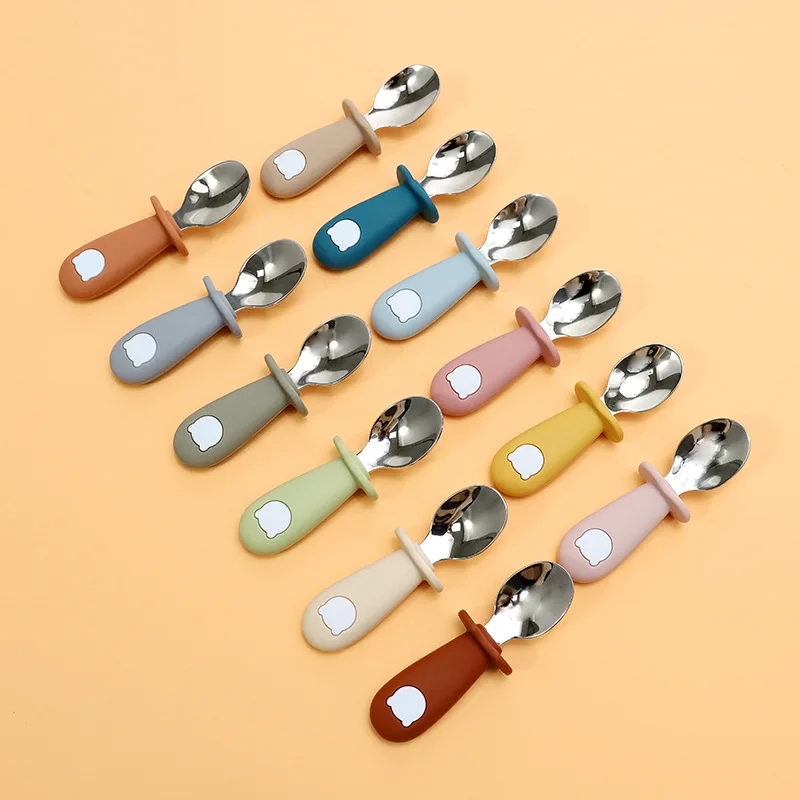 2-teiliges Panda-Göffel- und Löffel-Set für Babytraining, autonomes Essen, Silikon-Set, Geschirrlöffel aus Edelstahl 304/316 Image