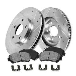 Callahan Brake Parts Brake Kit for Ford C-Max 2013-2018 Ford Focus 2012-2018 Volvo C30 2012-2013 Volvo S40 2004-2011 Front Drilled and Slotted Brake Rotors with Metallic Brake Pads EBYK038316