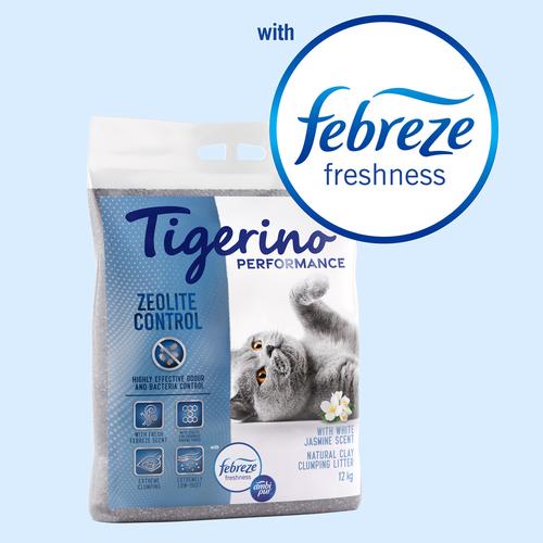 2x 12kg Tigerino Performance Zeolite Control Katzenstreu - Febreze-Jasminblütenduft