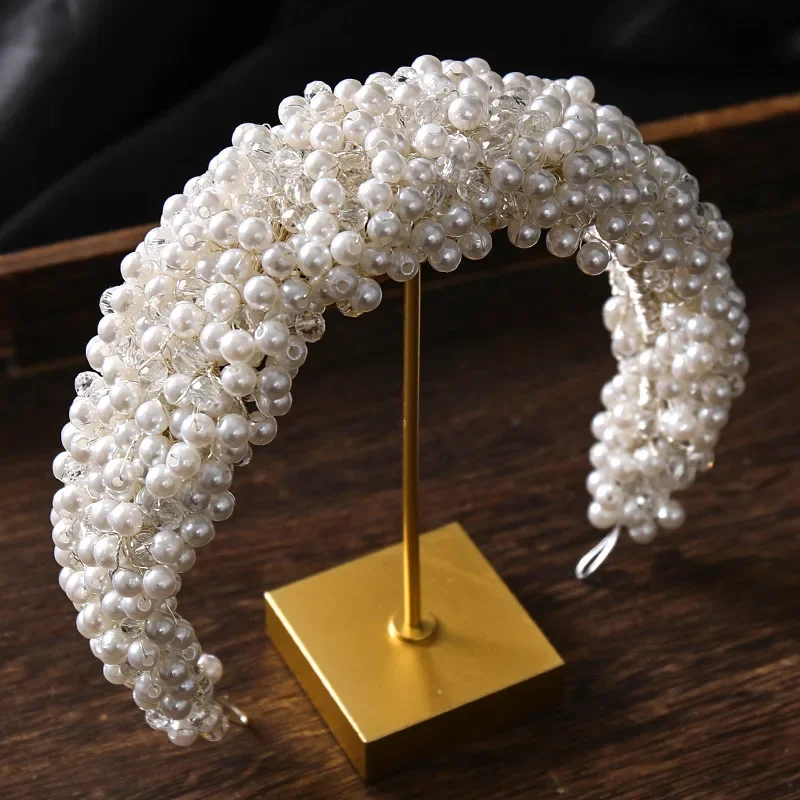 Trendiger Stil, handgefertigtes Stirnband, Perlen-Haarband, Tiara für Frauen, Abschlussball, Party, Braut, Hochzeit, Haarschmuck, Schmuckband, Stirnband Image