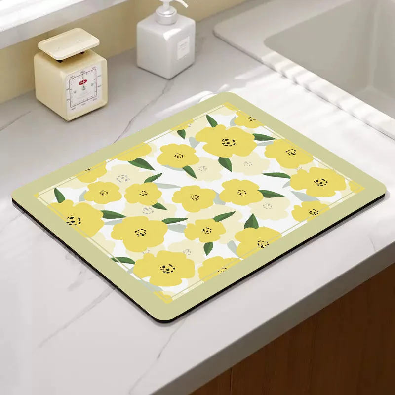 Kaffee bedruckte Geschirr trocknungs matte Küchen bar Geschirr Abtropffläche Rack Pads saugfähige Abfluss Pad Tisch Tischset Bad Dekor Teppiche Image