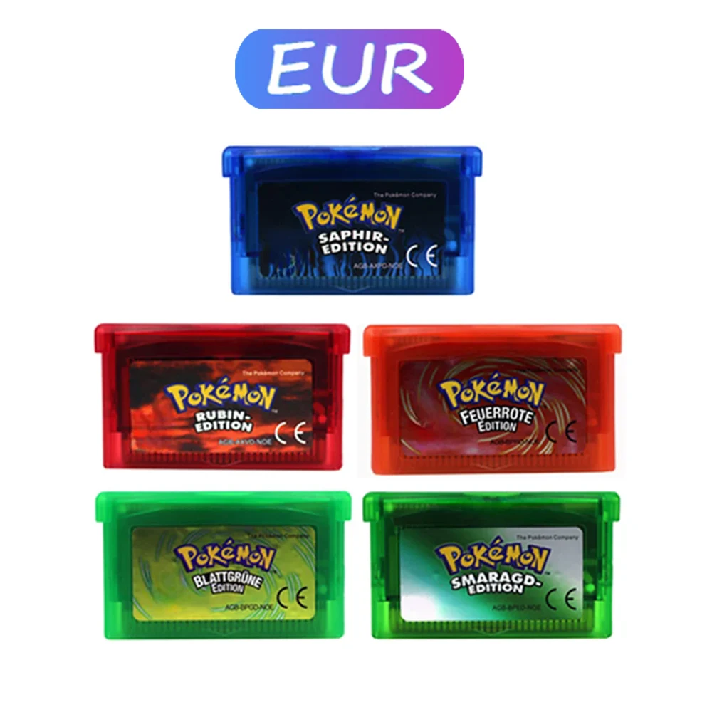 Gba spiel 32 bit videospiel kassette konsolen karte pokemon smaragd rubin firered blattgrüner saphir eur version für gba/nds