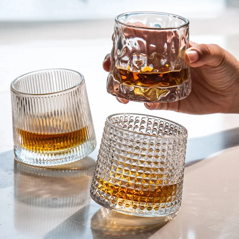 2 stücke 3 stücke unregelmäßiges Whisky glas 160ml Spinn becher rotierender Bier Brandy Cocktail Trinkbecher unten Glas Wein becher Image