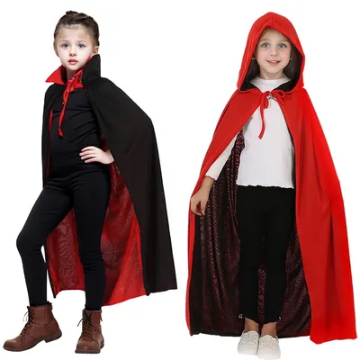 Unisex Kinder Erwachsene Halloween Schwarz Rot Wendbarer Kapuzenumhang Vampir Umhänge Partykostüme Image