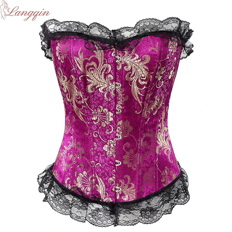 Plus Size Body Shaper Schnürung Viktorianisches Korselett Vollbrust Satin Korsett Top Floral Dessous Sexy Bustier Image