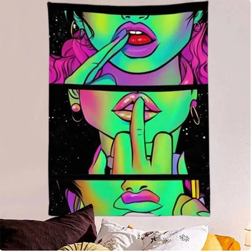 Sexy rote Lippen mit Finger Tapisserie Wandbehang moderne einfache Malerei Stil Charakter Wohnzimmer Wohnkultur Image