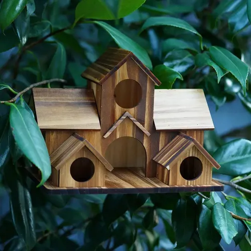Vogelhaus aus Holz zum Füttern von Vögeln, 5-Loch-Vogelhaus, Zimmer im Freien, Garten,