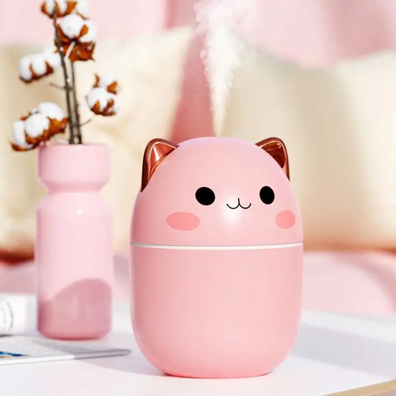 Heißer Verkauf 250 ml Nette Katze Luftbefeuchter Diffusor USB Nebel Maker Mini Humidificador mit Nachtlicht Image