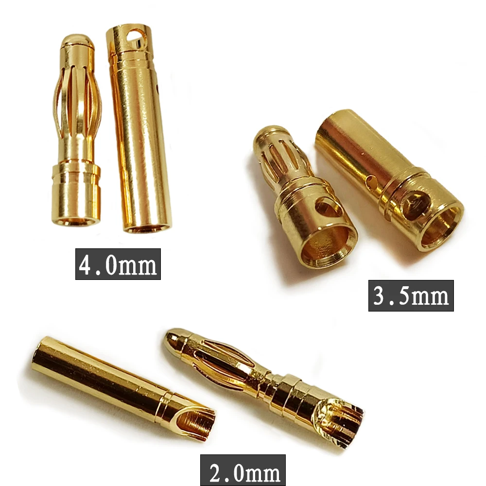 Amass 50/100 Paar 2,0 mm 3,5 mm 4,0 mm vergoldete Bullet männlich weiblich Bananenstecker für ESC Lipo RC Batteriestecker Image