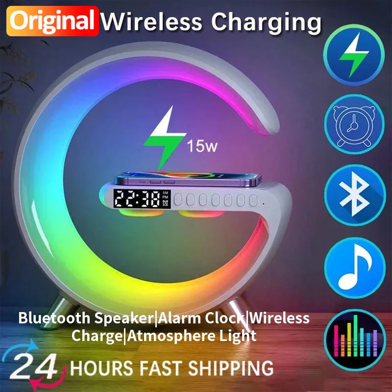 Kleines rgb kabelloses Ladegerät intelligente drahtlose Bluetooth-Lautsprecher Sonnenaufgang Wecker & Weck licht 15w Schnell ladestation Image