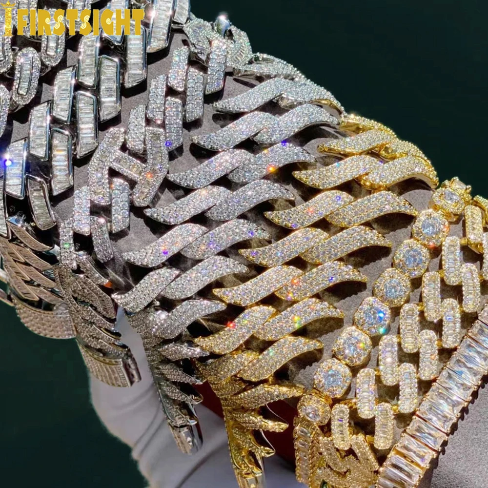 Neue Iced Out Cuban Link Armband Für Männer Krappenfassung CZ Zirkonia Zwei Ton Farbe Kette Armreif Hip Hop Schmuck