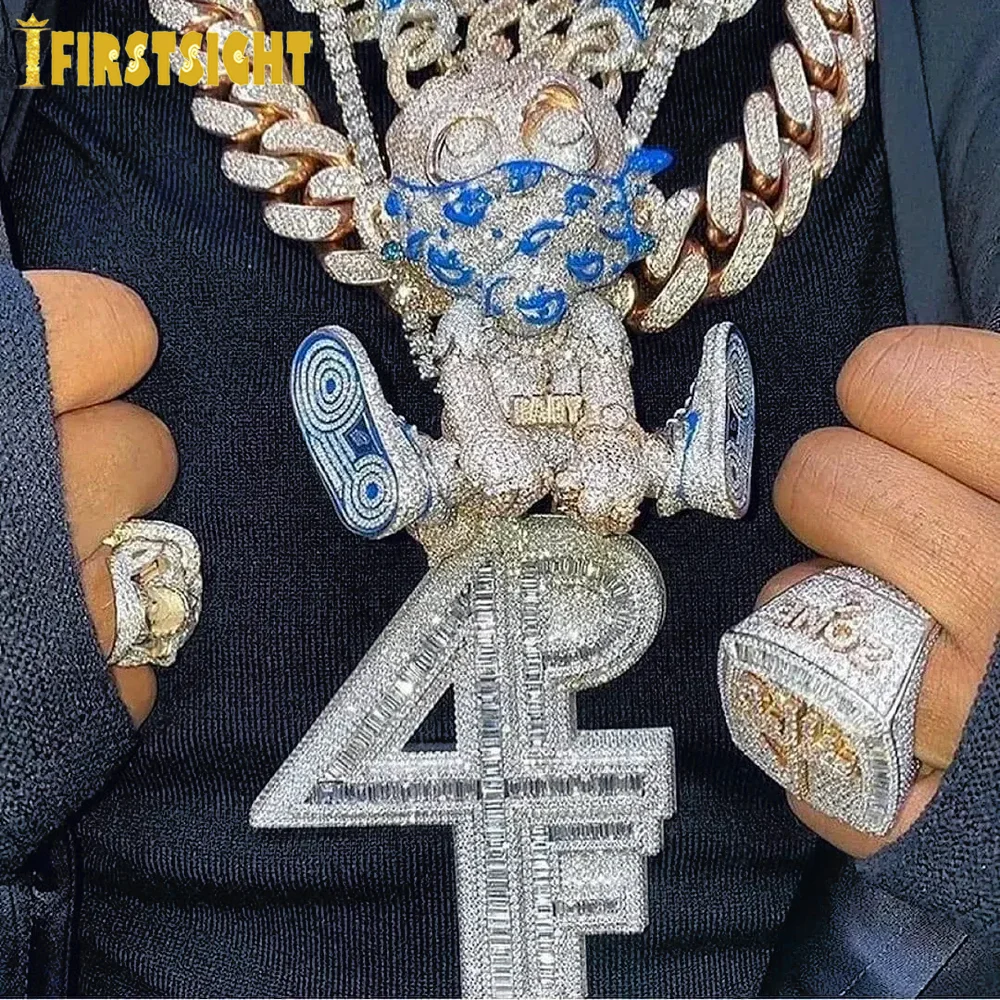 Neue Iced Out Bling 4PF Anhänger Halskette CZ Zirkonia Silber Farbe Brief Charme Männer Mode Hip Hop Schmuck
