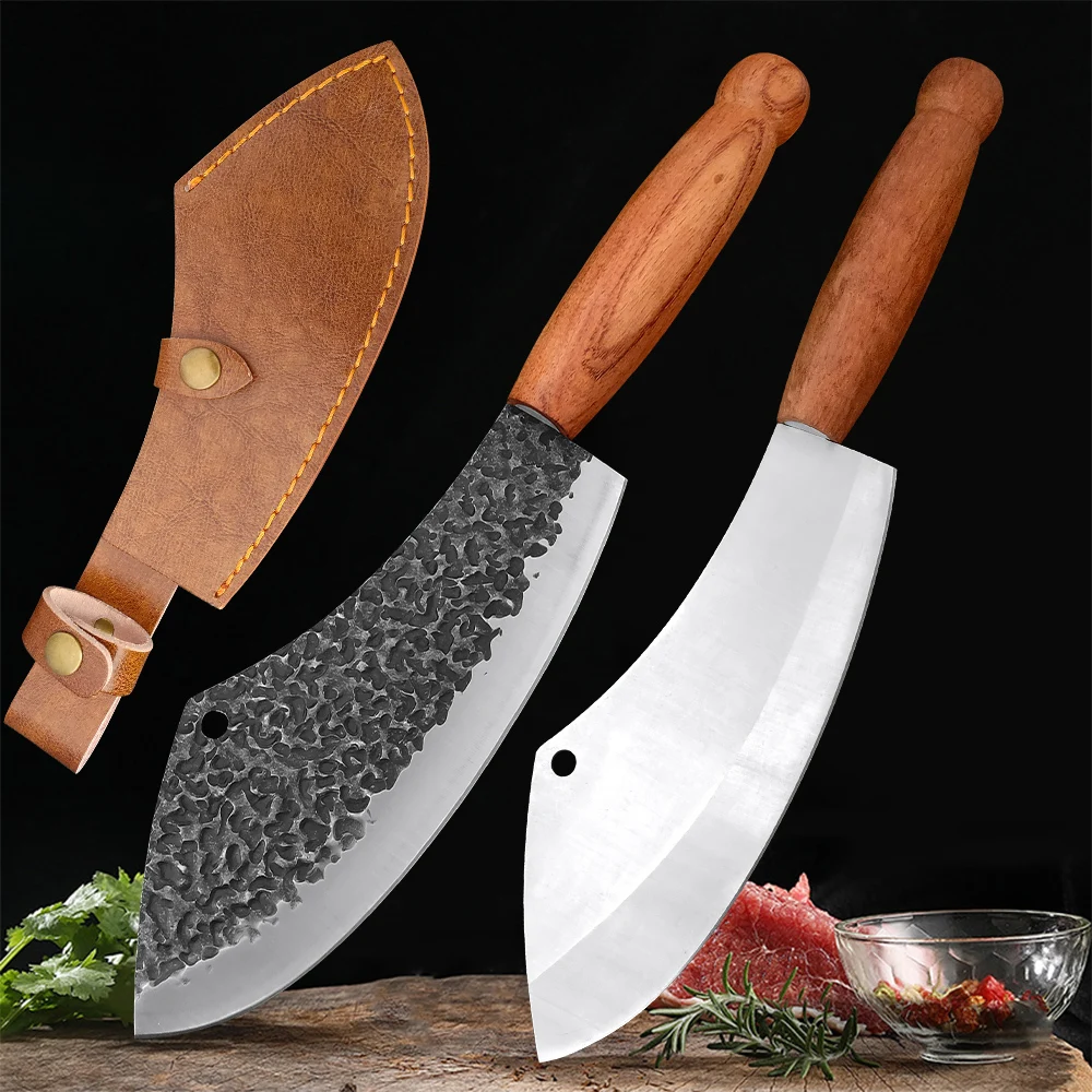 Metzger Ausbeinmesser Hackmesser Fleisch Hacken Gemüse Küchenmesser Handgeschmiedete Klinge Holzgriff Chefkoch Koch Utility Schneidemesser Image