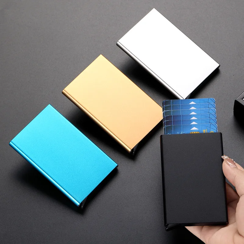 Rfid ID porte-carte de crédit étui intelligent minimaliste en aluminium portefeuille en métal mince Pop-up porte-carte portefeuilles pour hommes étui de carte de crédit
