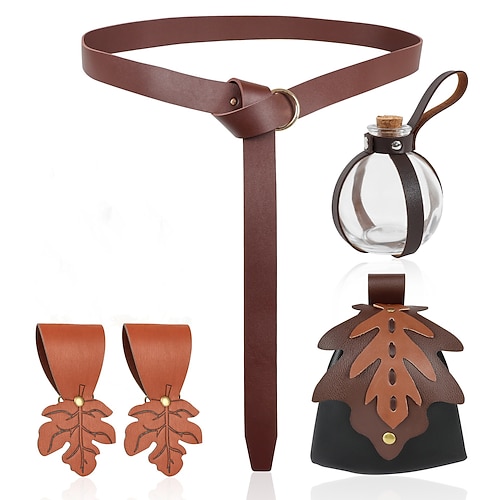 Retro Vintage Mittelalterlich Renaissance Taillengürtel Gürteltasche Saumclips Wikinger Ranger Elfen Blatt Kostüm Herren Damen Keltisch Vikinger Fantasie Halloween Karneval Party LARP Erwachsene Image
