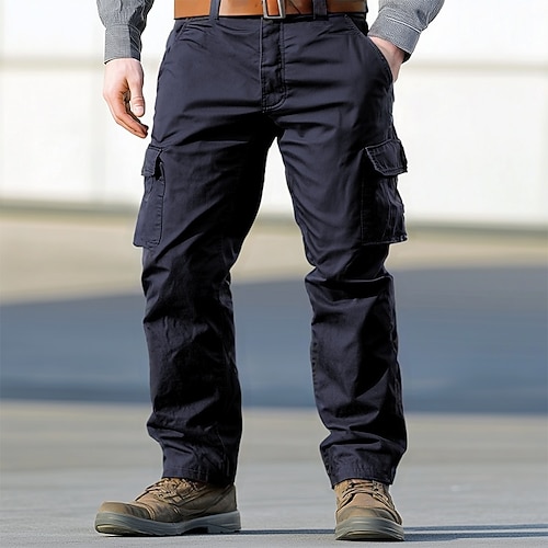 Herren Cargohose Cargohosen Cargohose Hose Hosen Multi Pocket Gerade geschnitten Glatt Windundurchlässig tragbar In voller Länge Outdoor Täglich Campen und Wandern Modisch Strassenmode Schwarz Image